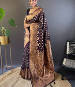 Purple zari woven Banarasi silk blend saree with unstitched blouse piece
