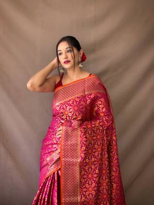 Pink pure patola silk saree and unstitched blouse piece 2
