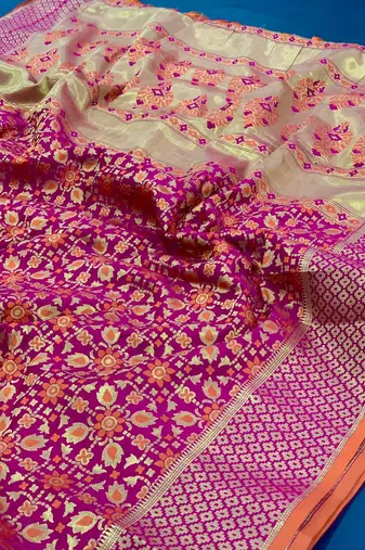 Pink pure patola silk saree and unstitched blouse piece