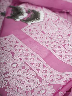 hand embroidered pink georgette lucknowi chikankari unstitched suit piece 2