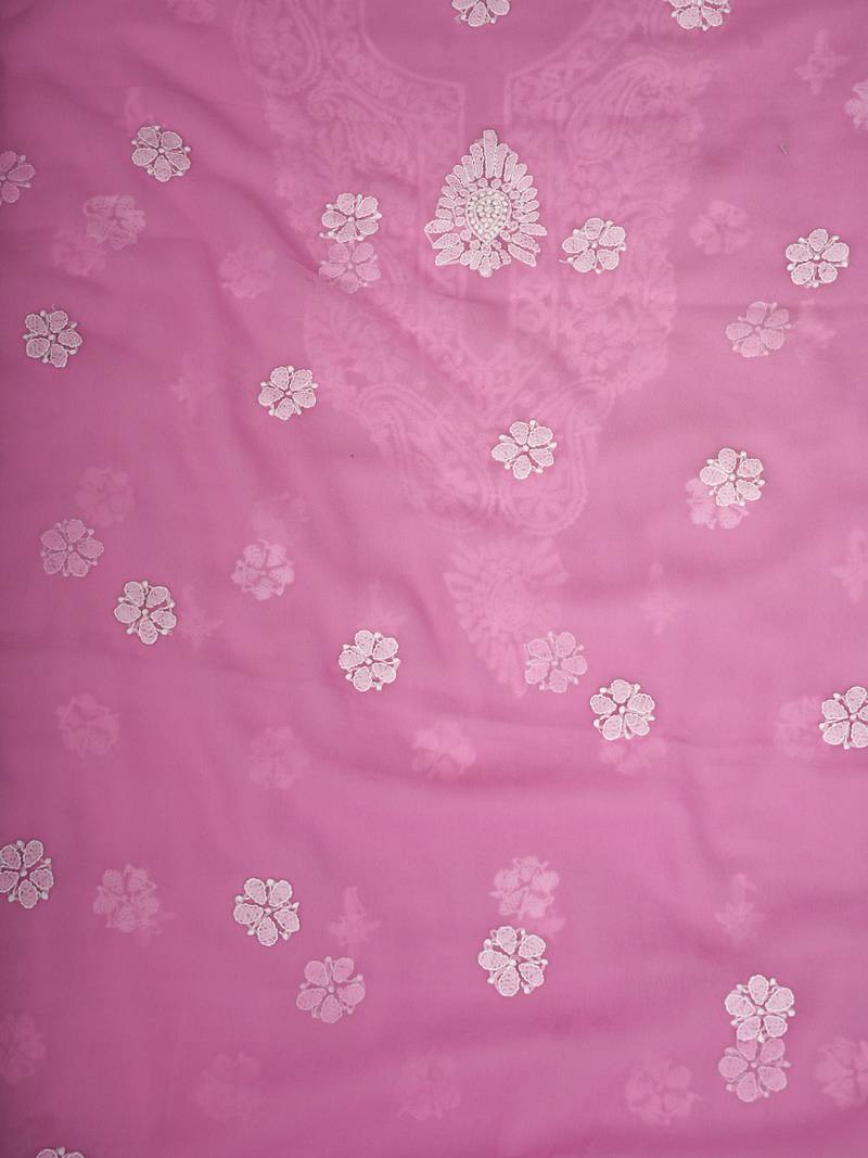 hand embroidered pink georgette lucknowi chikankari unstitched suit piece