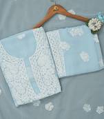 hand embroidered sky blue georgette lucknowi chikankari unstitched suit piece