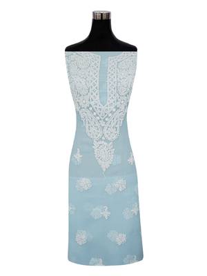 hand embroidered sky blue georgette lucknowi chikankari unstitched suit piece 3
