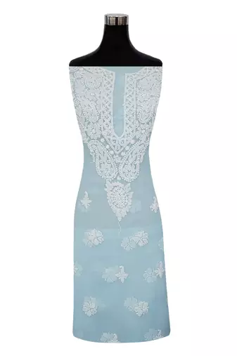 hand embroidered sky blue georgette lucknowi chikankari unstitched suit piece
