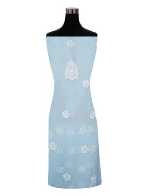 hand embroidered sky blue georgette lucknowi chikankari unstitched suit piece 4