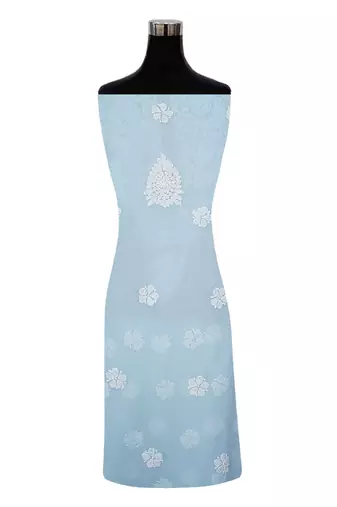 hand embroidered sky blue georgette lucknowi chikankari unstitched suit piece