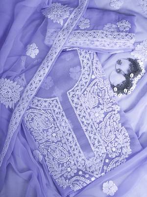 hand embroidered mauve georgette lucknowi chikankari unstitched suit piece 1