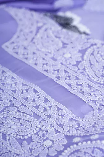 hand embroidered mauve georgette lucknowi chikankari unstitched suit piece