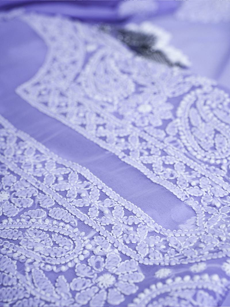 hand embroidered mauve georgette lucknowi chikankari unstitched suit piece