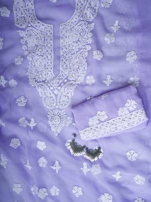 hand embroidered mauve georgette lucknowi chikankari unstitched suit piece 3