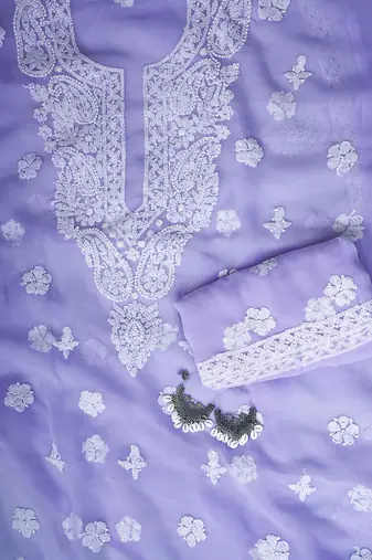 hand embroidered mauve georgette lucknowi chikankari unstitched suit piece