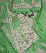 hand embroidered green georgette lucknowi chikankari unstitched suit piece