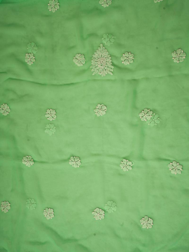 hand embroidered green georgette lucknowi chikankari unstitched suit piece