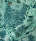 hand embroidered sea green georgette lucknowi chikankari unstitched suit piece 