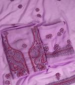 hand embroidered lavender georgette lucknowi chikankari unstitched suit piece 