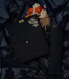 hand embroidered black georgette lucknowi chikankari unstitched suit piece 