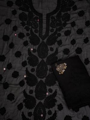hand embroidered black georgette lucknowi chikankari unstitched suit piece  3