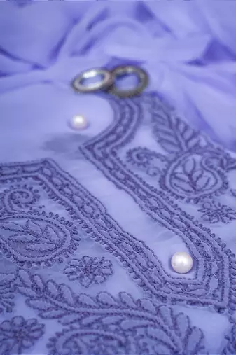 hand embroidered purple georgette lucknowi chikankari unstitched suit piece 