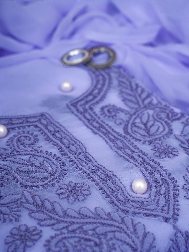 hand embroidered purple georgette lucknowi chikankari unstitched suit piece 