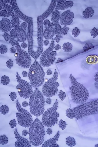 hand embroidered purple georgette lucknowi chikankari unstitched suit piece 
