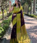 Purple zari woven soft silk women's saree with blouse piece