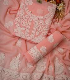 hand embroidered peach georgette lucknowi chikankari unstitched suit piece 