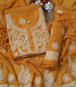 hand embroidered mustard georgette lucknowi chikankari unstitched suit piece 