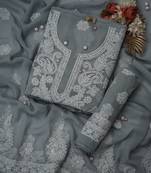 hand embroidered grey georgette lucknowi chikankari unstitched suit piece 