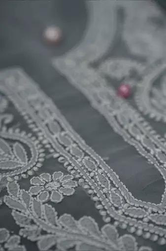 hand embroidered grey georgette lucknowi chikankari unstitched suit piece 