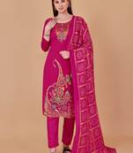 Pink banarasi silk meenakari dress material with bandhani printed chinnon dupatta