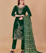 Green banarasi silk meenakari dress material with bandhani printed chinnon dupatta