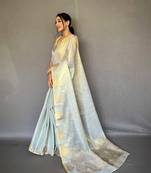 Grey tissue silk saree with unstitched blouse piece