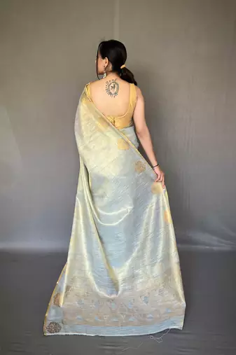 Grey tissue silk saree with unstitched blouse piece