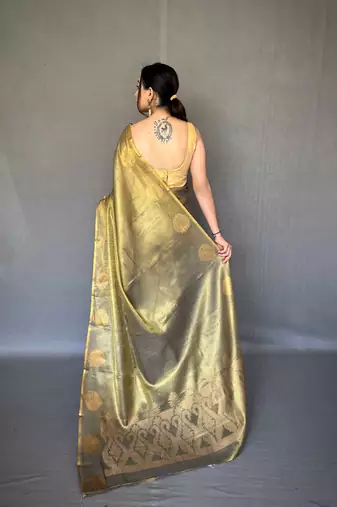 Gold tissue silk saree with unstitched blouse piece