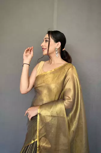 Gold tissue silk saree with unstitched blouse piece