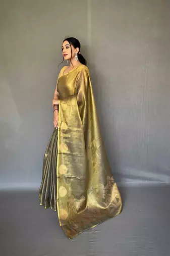 Gold tissue silk saree with unstitched blouse piece
