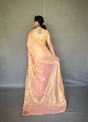 Light pink tissue silk saree with unstitched blouse piece 2