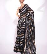 Black georgette embroidery sequance work saree with unstitched blouse piece