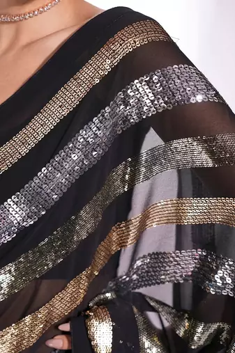 Black georgette embroidery sequance work saree with unstitched blouse piece