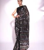 Black georgette embroidery sequance work saree with unstitched blouse piece