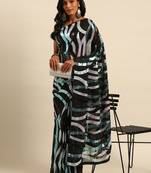 Black georgette embroidery sequance work saree with unstitched blouse piece