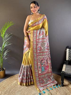 Purple digital print tussar silk saree with unstitched blouse piece 1