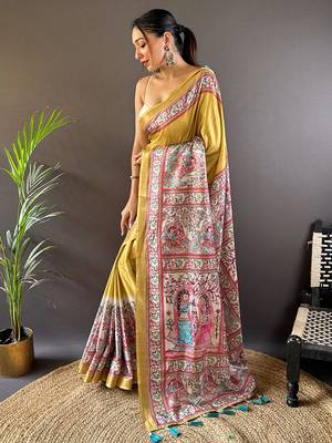 Purple digital print tussar silk saree with unstitched blouse piece 2