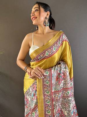 Purple digital print tussar silk saree with unstitched blouse piece 3