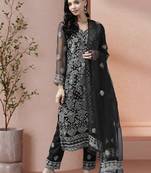 hand embroidered black georgette lucknowi chikankari unstitched suit piece 