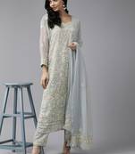 hand embroidered grey georgette lucknowi chikankari unstitched suit piece 
