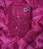 hand embroidered magenta georgette lucknowi chikankari unstitched suit piece 