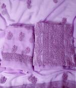 hand embroidered mauve georgette lucknowi chikankari unstitched suit piece 