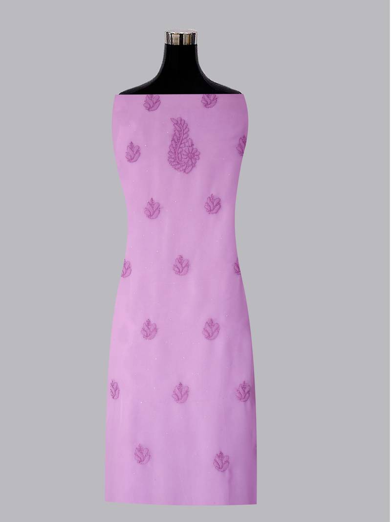 hand embroidered mauve georgette lucknowi chikankari unstitched suit piece 
