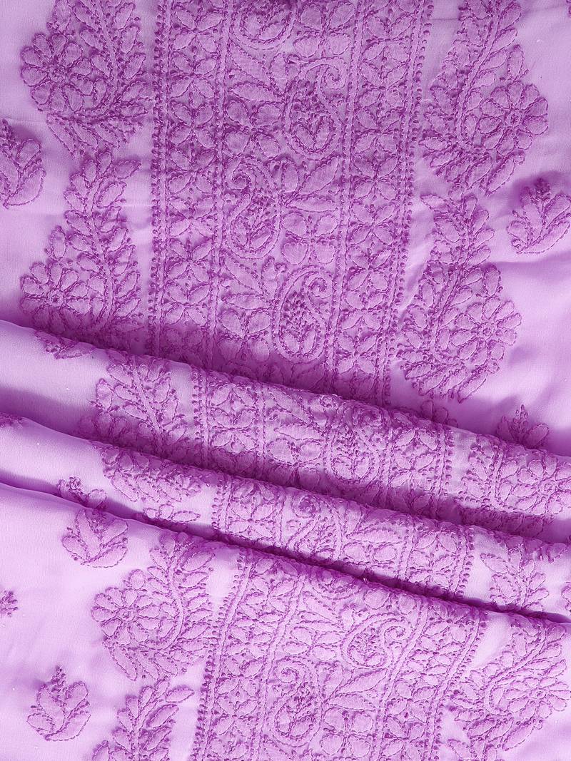 hand embroidered mauve georgette lucknowi chikankari unstitched suit piece 